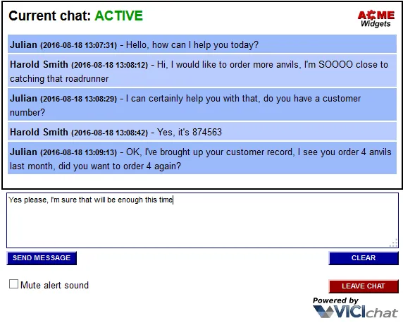 Chat customer screenshot
